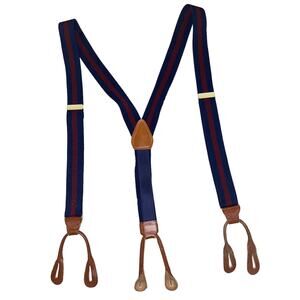 Vintage Y-shaped Striped Navy Adjustable Suspenders with button attachments